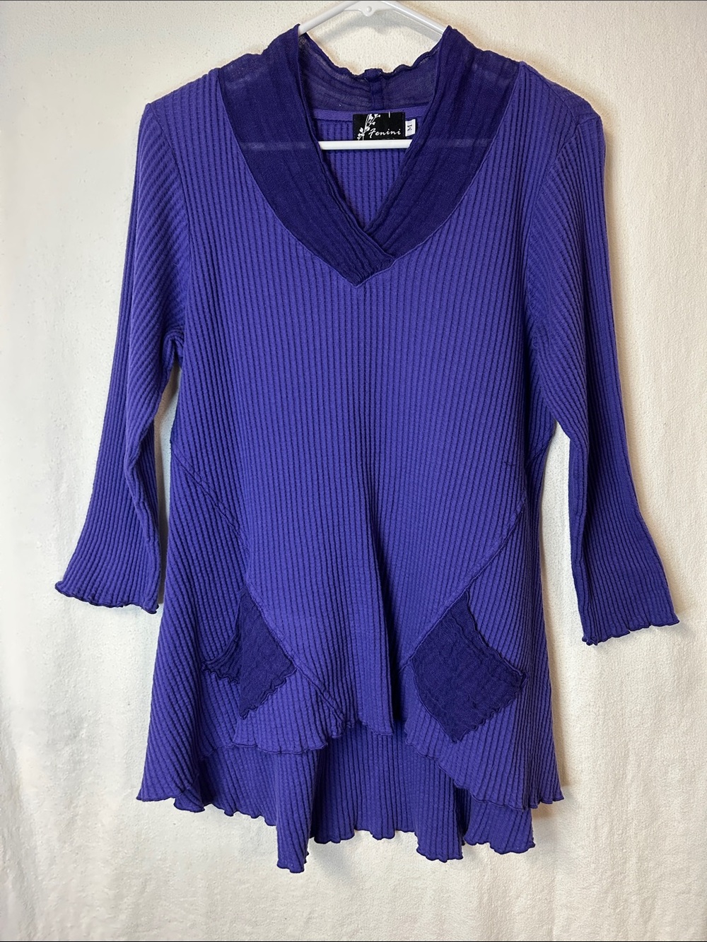 Fenini Women’s Purple Ribbed V-Neck Layered Tunic Size M